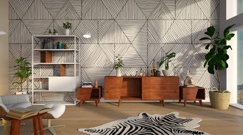 shelves, carpet, geometric pattern