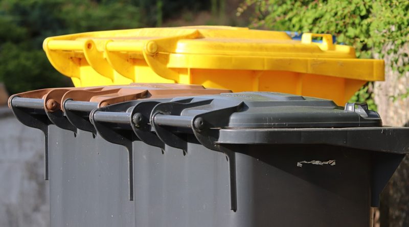 garbage cans, waste disposal, yellow bin