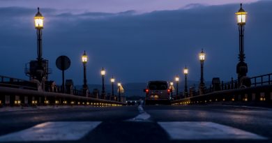bridge, lights, car wallpapers